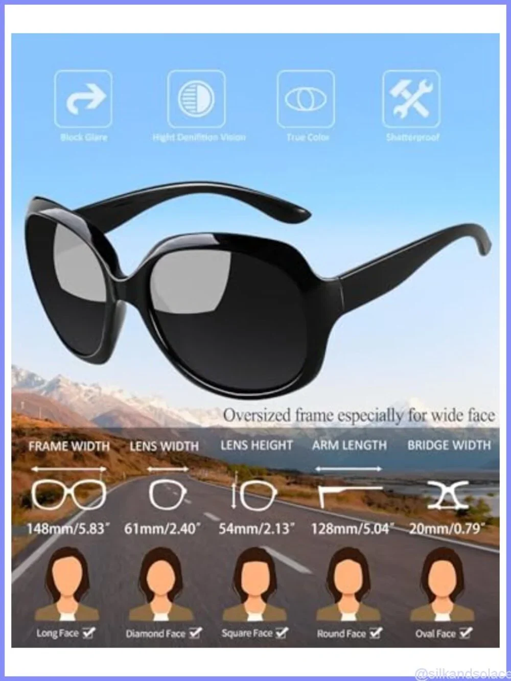 Oversized Polarized Butterfly Sunglasses UV400 Full Frame Wrap Around